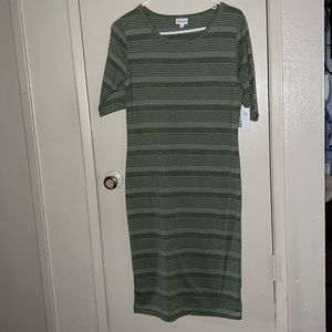 Short Sleeve Green Stripe LuLaRoe T-shirt Dress Large